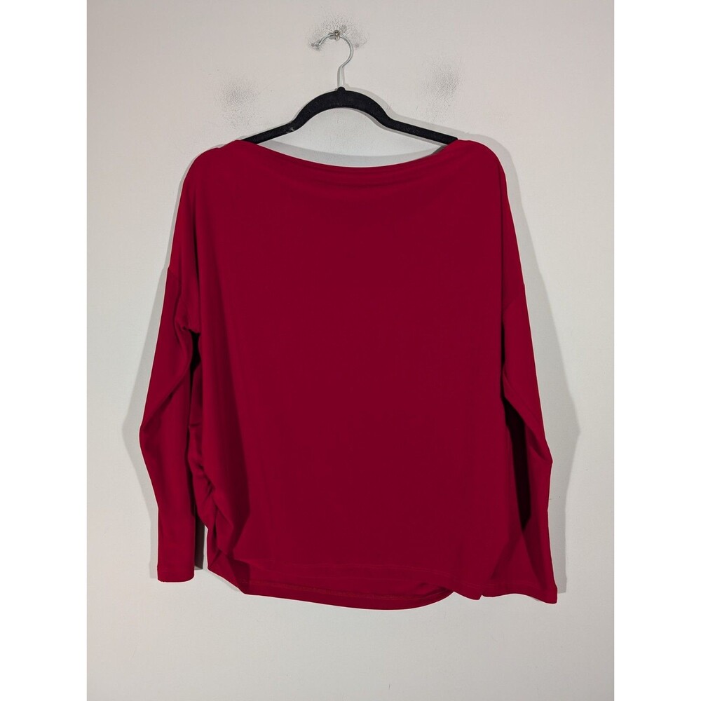 Clara Sun Woo Womens Red Long Sleeve Boat Neck Top Sz XL Mature Mob Wife Modest